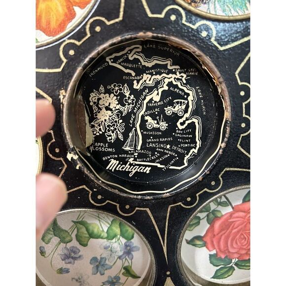 Vintage 1950s Michigan Tin Tray Drinks Pitcher Black-Tone Metal Serving Souvenir - Picture 6 of 9